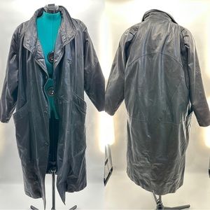 Vintage Wilson’s Leather Long Black Leather Coat Jacket Size XL FLAWS